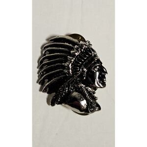 Vintage Silver-Tone Native American Chieftain Profile Double-Post Lapel Pin